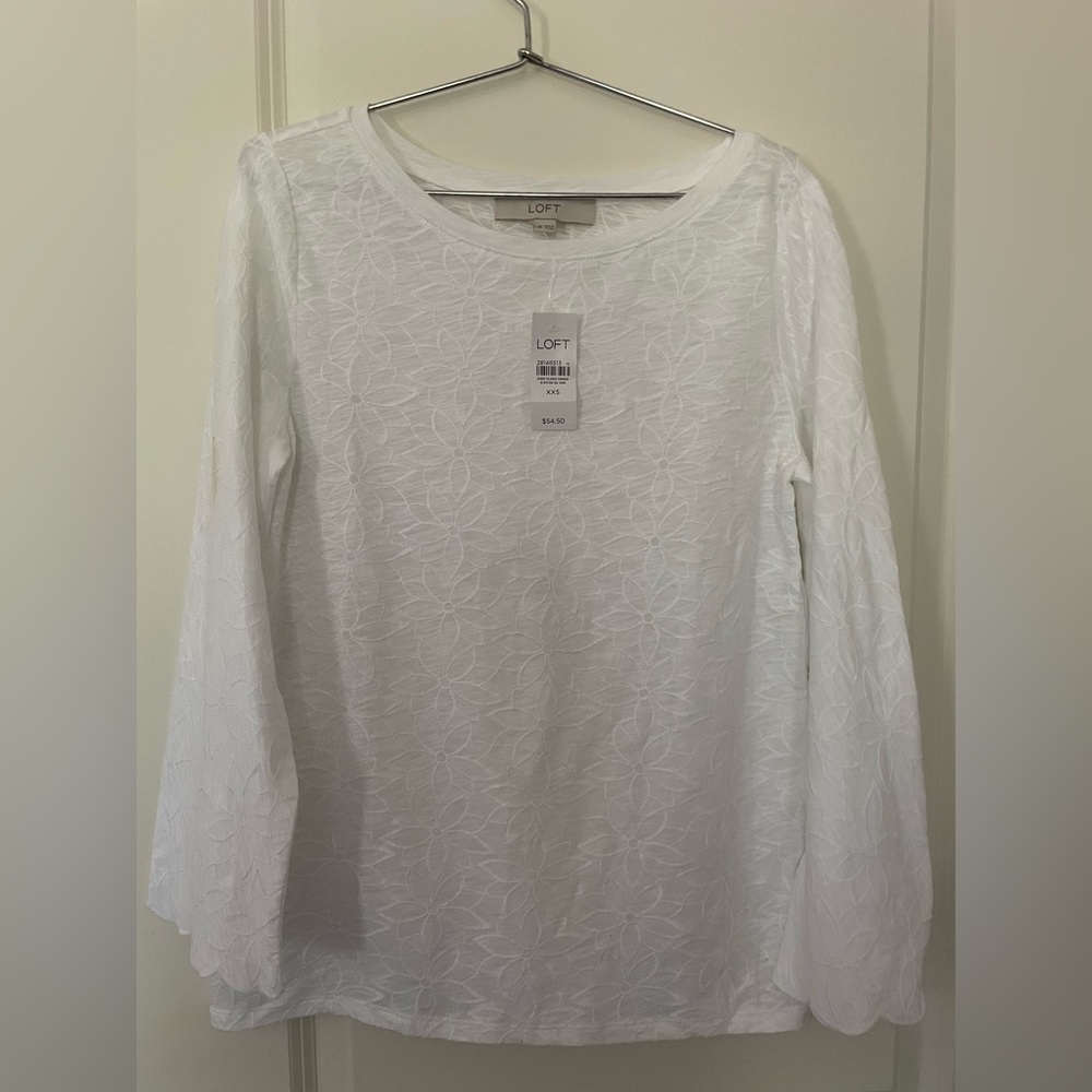 Loft Flower Stitched Blouse - XXS - with Scalloped Sleeves